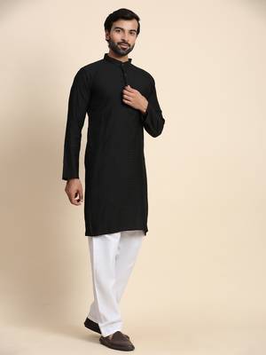 Black viscose rayon self weaved kurta 5