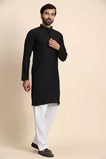 Black viscose rayon self weaved kurta