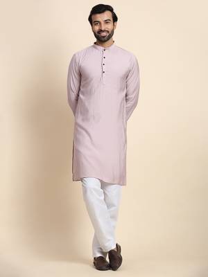 Light mauve viscose rayon plain solid kurta 1