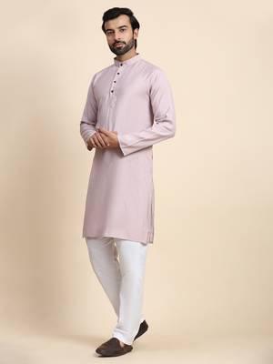 Light mauve viscose rayon plain solid kurta 4