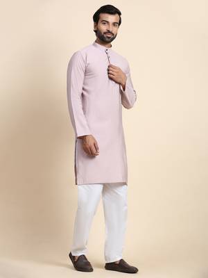 Light mauve viscose rayon plain solid kurta 5
