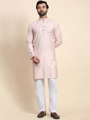 Pink viscose rayon self weaved kurta 1