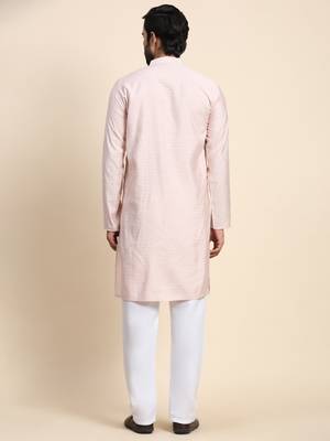 Pink viscose rayon self weaved kurta 3