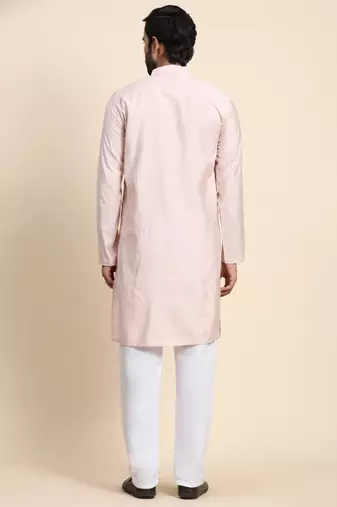 Pink viscose rayon self weaved kurta