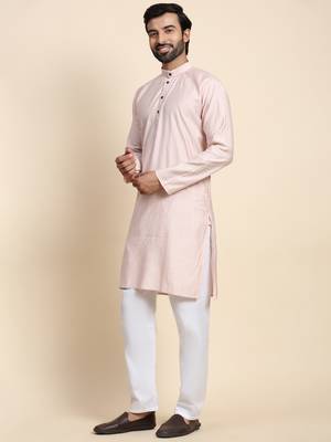 Pink viscose rayon self weaved kurta 4
