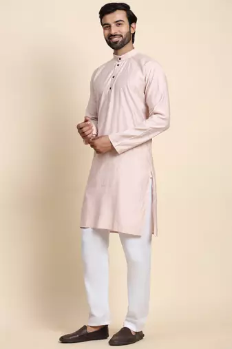 Pink viscose rayon self weaved kurta