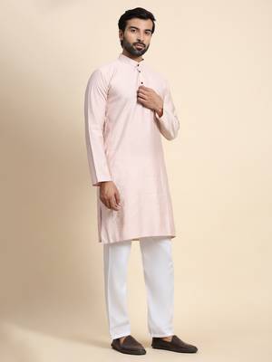Pink viscose rayon self weaved kurta 5