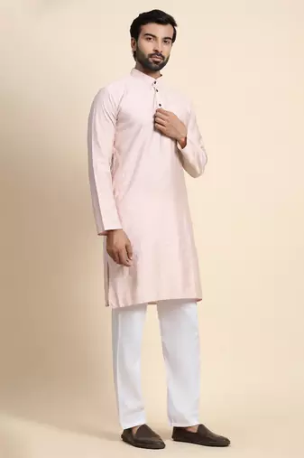 Pink viscose rayon self weaved kurta