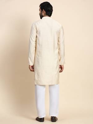 Cream viscose rayon self weaved kurta 3