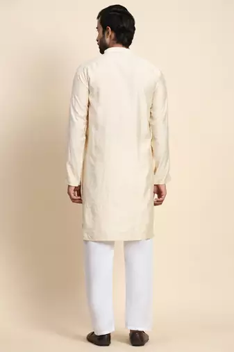 Cream viscose rayon self weaved kurta