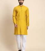 Mustard viscose rayon self weaved kurta