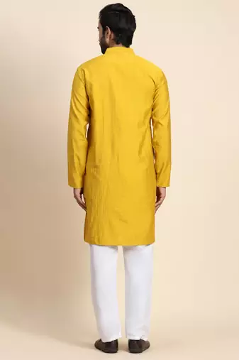 Mustard viscose rayon self weaved kurta