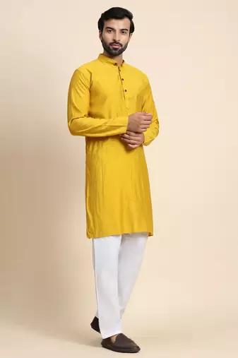 Mustard viscose rayon self weaved kurta