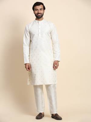 Cream jacquard jacquard kurta 1
