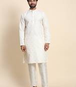 Cream jacquard jacquard kurta
