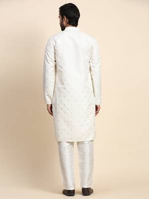 Cream jacquard jacquard kurta 3