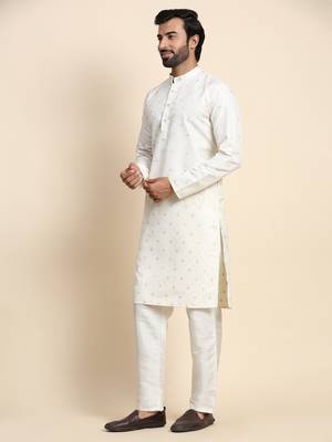 Cream jacquard jacquard kurta 4