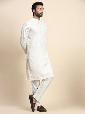 Cream jacquard jacquard kurta 5