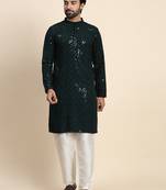 Dark green cotton chikankari kurta