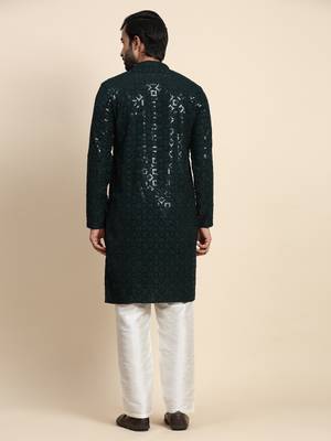 Dark green cotton chikankari kurta 3
