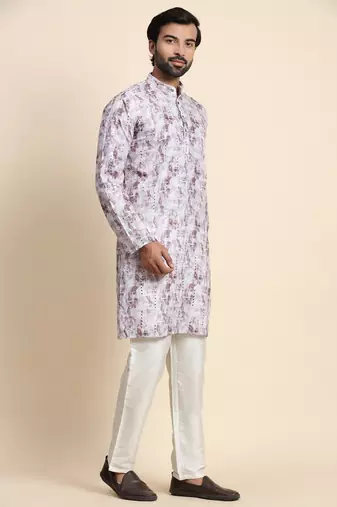 Grey viscose rayon mirror work kurta