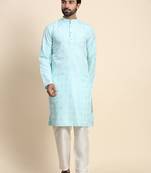 Cyan jacquard jacquard kurta