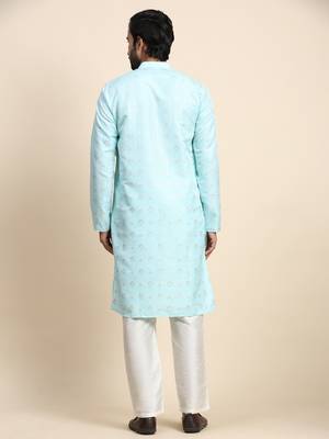 Cyan jacquard jacquard kurta 3