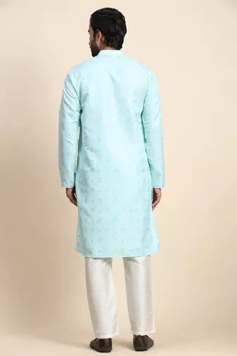Cyan jacquard jacquard kurta