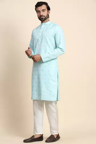 Cyan jacquard jacquard kurta