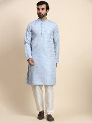 Light blue jacquard jacquard kurta 1