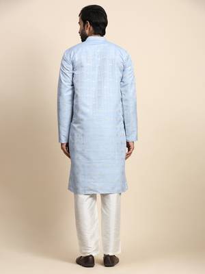 Light blue jacquard jacquard kurta 3