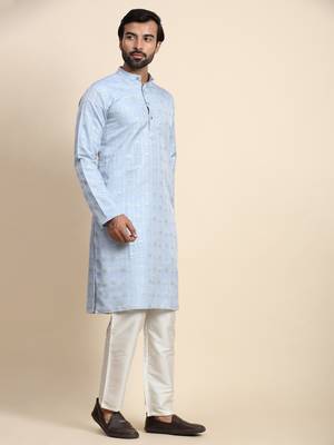 Light blue jacquard jacquard kurta 5