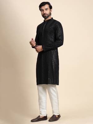 Black georgette embroidery kurta 4