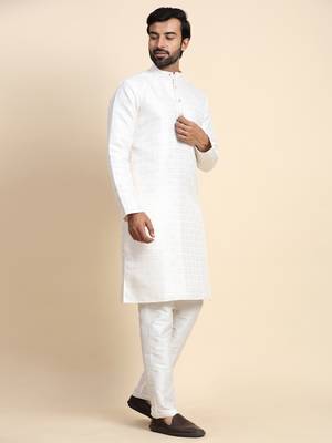 White jacquard jacquard kurta set 5