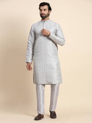 Grey jacquard jacquard kurta set 1