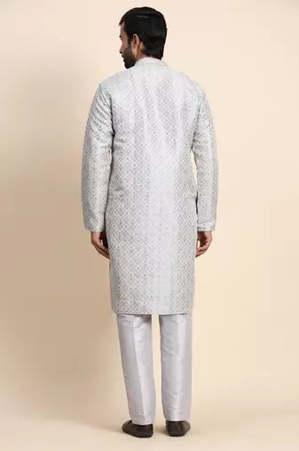 Grey jacquard jacquard kurta set