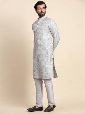 Grey jacquard jacquard kurta set 4