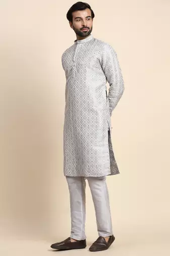 Grey jacquard jacquard kurta set