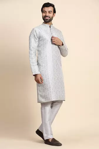 Grey jacquard jacquard kurta set