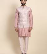 Pink viscose rayon embroidery nehru jacket set