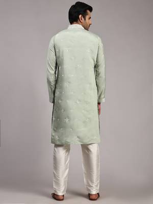 Light green silk embroidery kurta 3