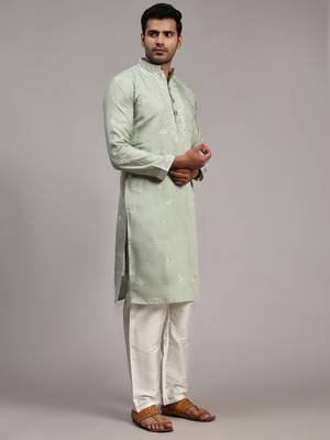 Light green silk embroidery kurta 4