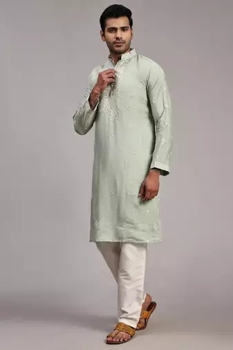 Light green silk embroidery kurta
