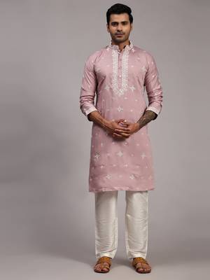 Pink silk embroidery kurta 1