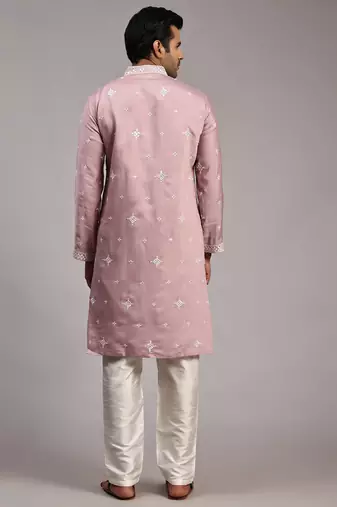 Pink silk embroidery kurta