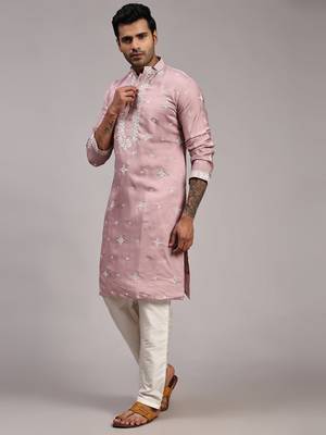Pink silk embroidery kurta 4