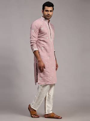 Pink silk embroidery kurta 5