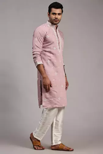 Pink silk embroidery kurta