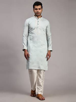 Light blue silk embroidery kurta 1