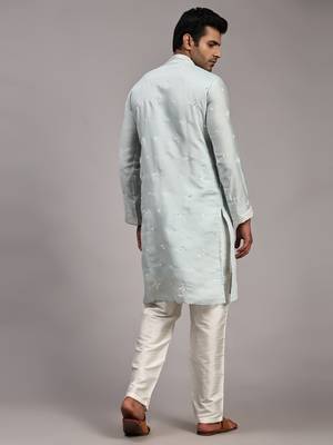 Light blue silk embroidery kurta 3